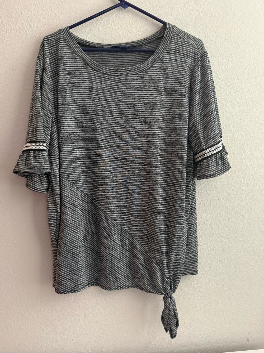 Apt. 9 Black & White Striped Tie-Front Short Sleeve Top